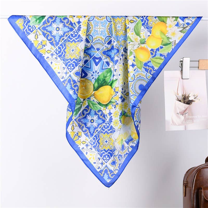 Lemon &amp; Tile Daisy Silky Feel Bandana Scarf | 40SC721: Blue