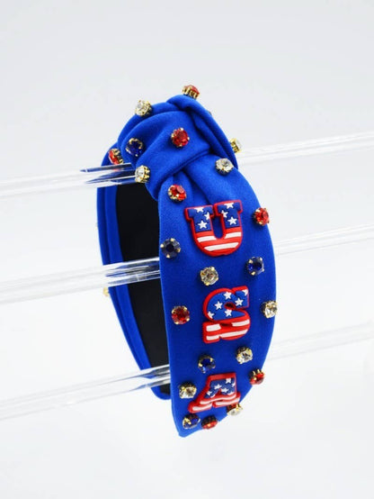 4TH OF JULY USA RHINESTONE STUD HEADBAND | 40HB164: Blue