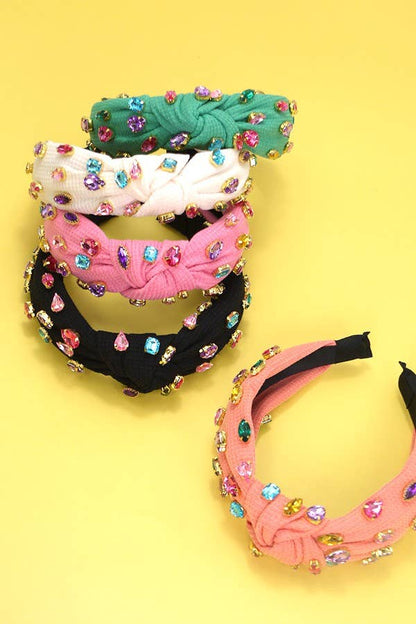 RHINESTONE WIDE KNOTTED HEADBAND | 40HB148: Peach