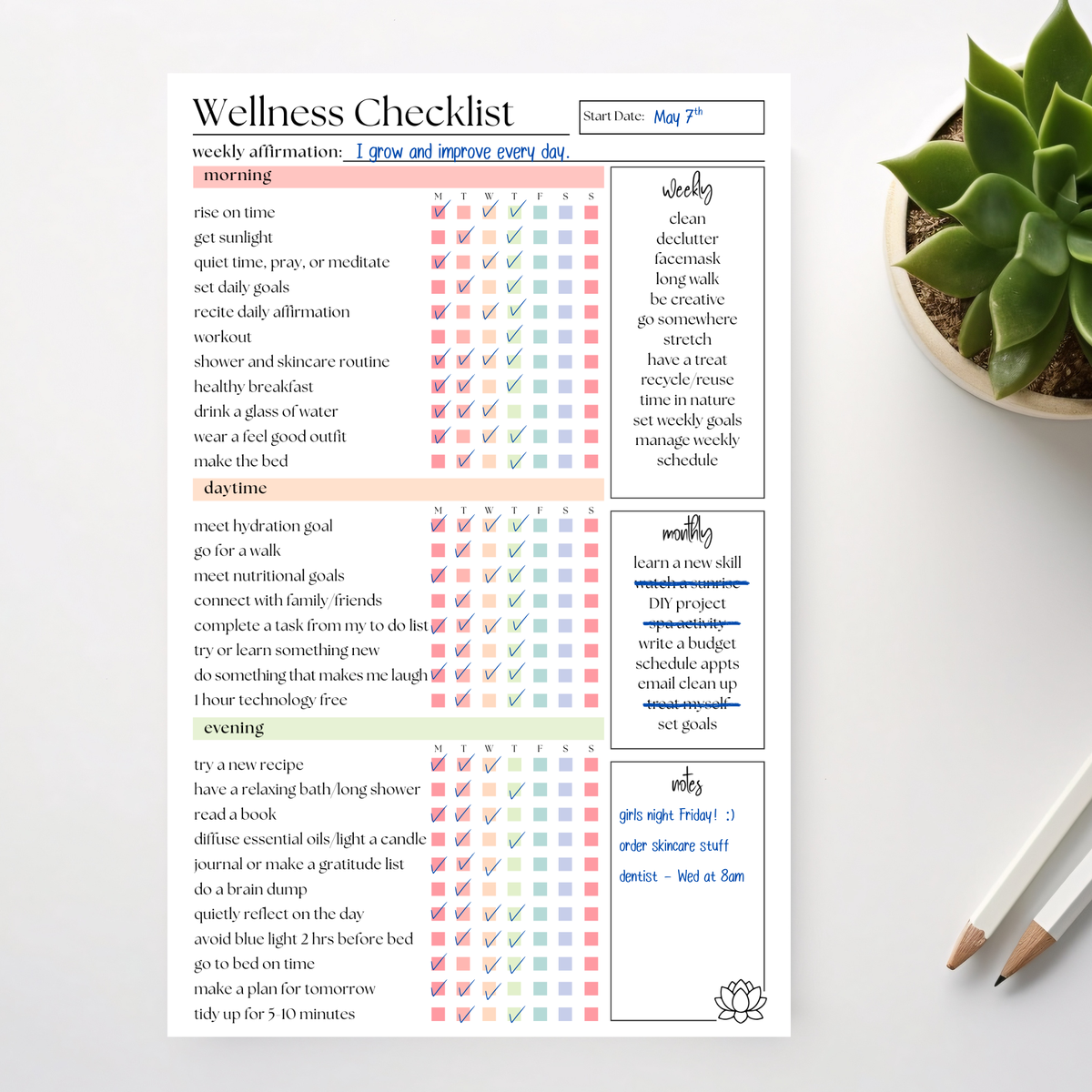 Weekly Self-Care Planner: 50 Page Tear-Off Notepad