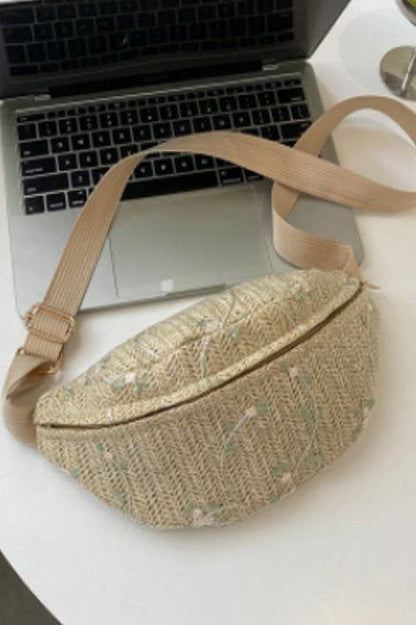 RAFFIA STRAW WAIST FANNY PACK CROSSBODY BELT BAG | 40P559: Beige