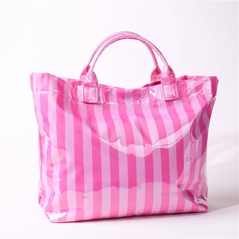 Large Striped Vinyl Tote Bags | 40P595: PINK GREEN