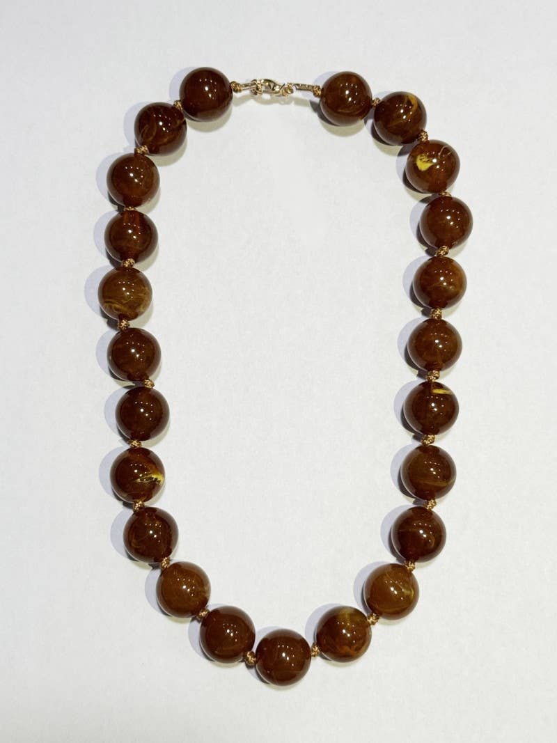 NATURAL STONE AGATE GLASS STAINLESS STEEL NECKLACE| 40NK9627: Brown