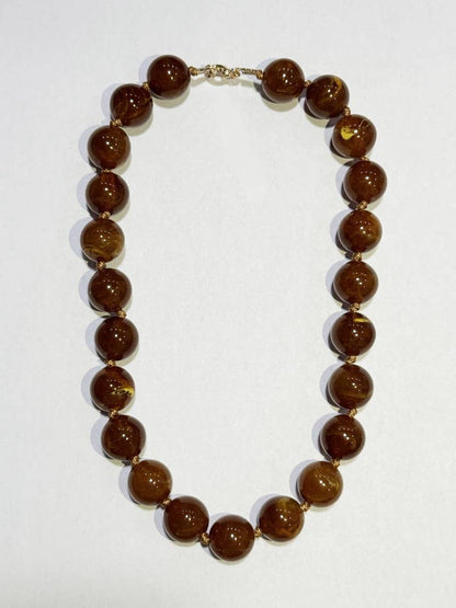 NATURAL STONE AGATE GLASS STAINLESS STEEL NECKLACE| 40NK9627: Brown