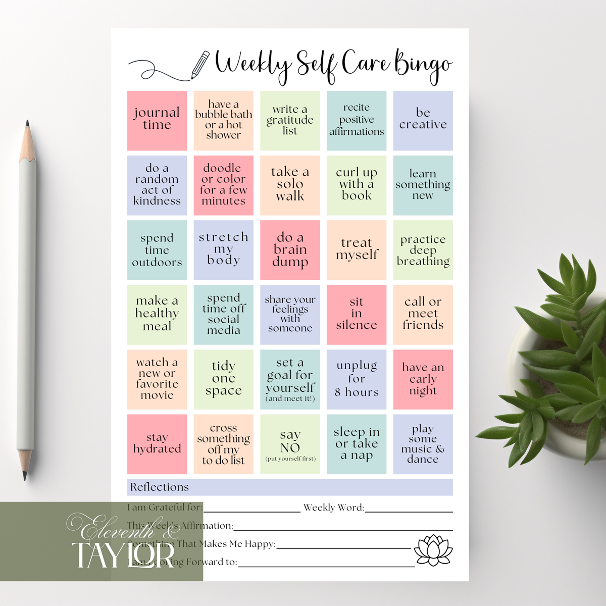Weekly Self-Care BINGO Planner: 50 Page Tear-Off Notepad