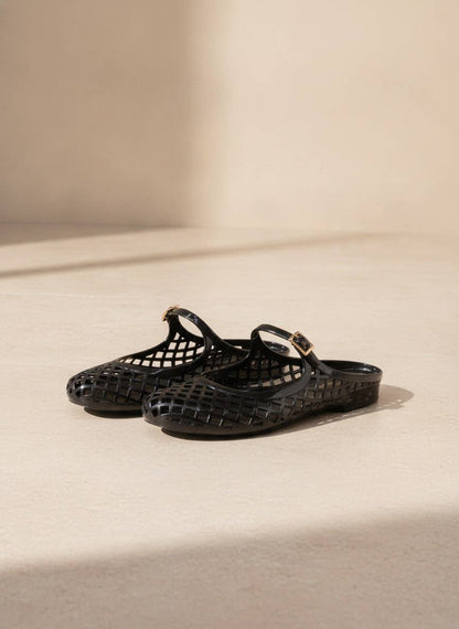 MACY-01 Woven Jelly Mary Jane Flats with Buckle Strap: NUDE / B12