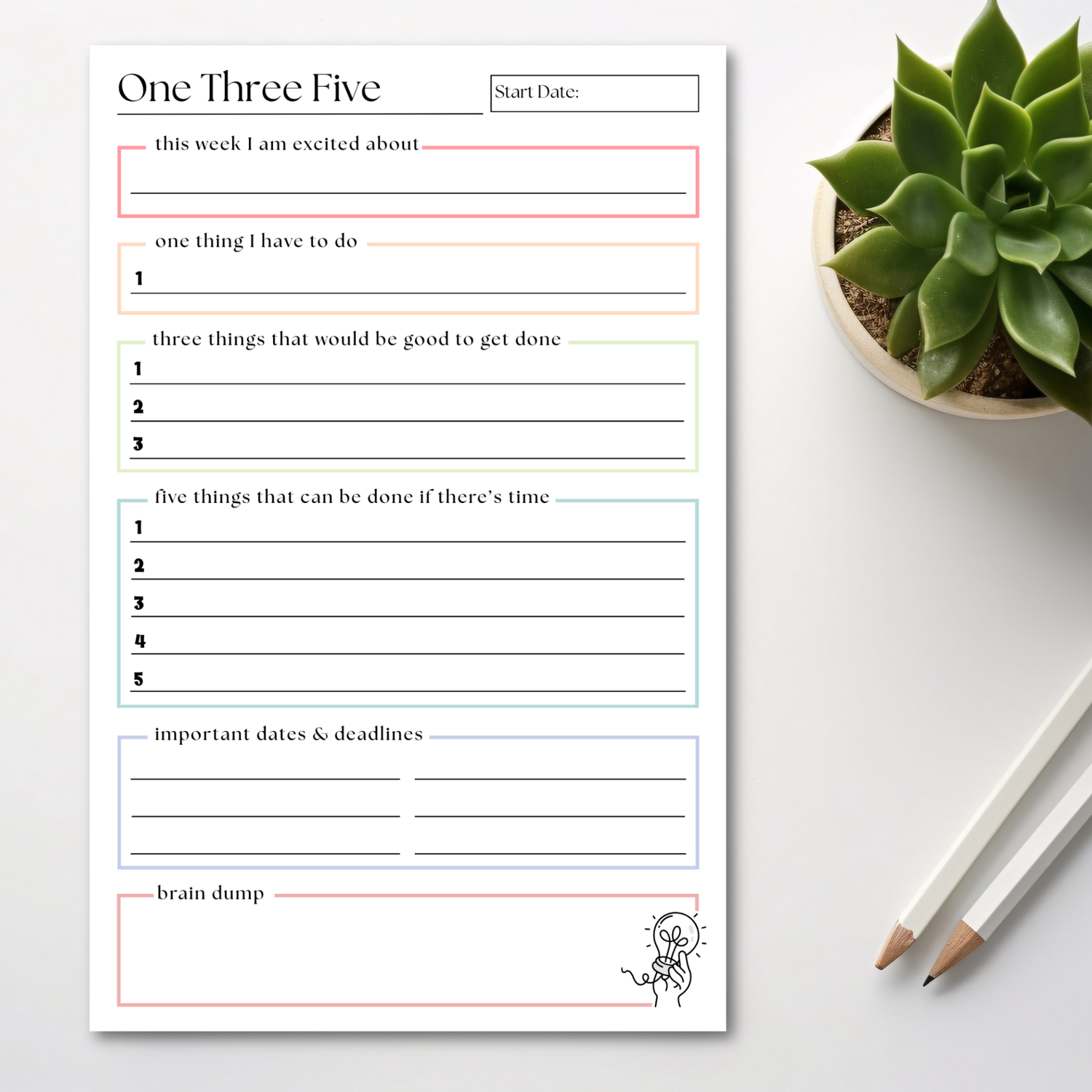 One Three Five Weekly Organizer and Planner: 50-Page Notepad
