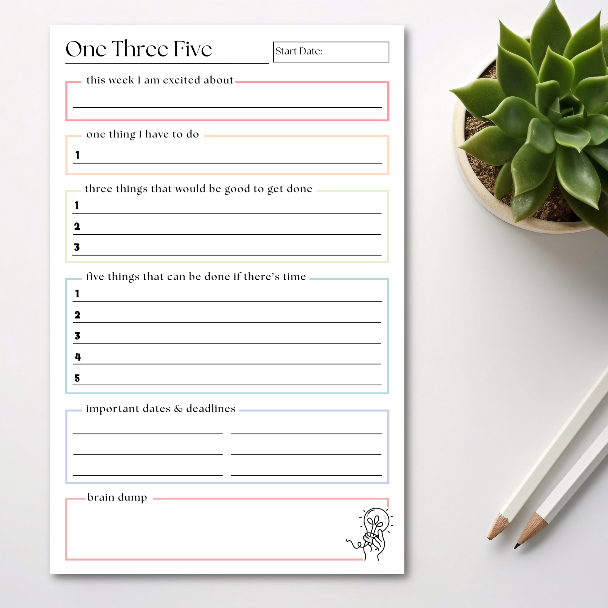 One Three Five Weekly Organizer and Planner: 50-Page Notepad
