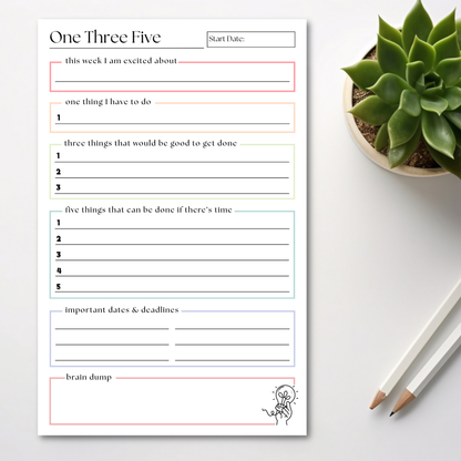 One Three Five Weekly Organizer and Planner: 50-Page Notepad