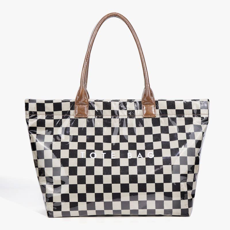 Large shoulder Waterproof Tote Bag | 40P607: Checker Black