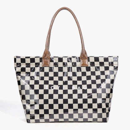 Large shoulder Waterproof Tote Bag | 40P607: Checker Black