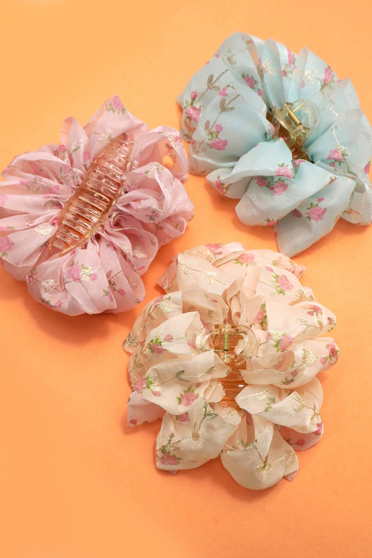 LARGE FLORAL DITSY SHEER BOW HAIR CLAW CLIPS | 40H905: MINT