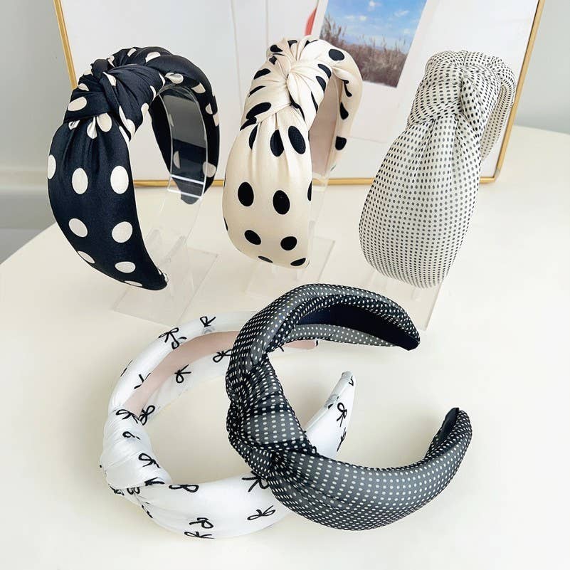 SOFT KNOTTED POLKA DOT HEADBAND HAIR BAND | 40HB188: POLKA DOT BLACK