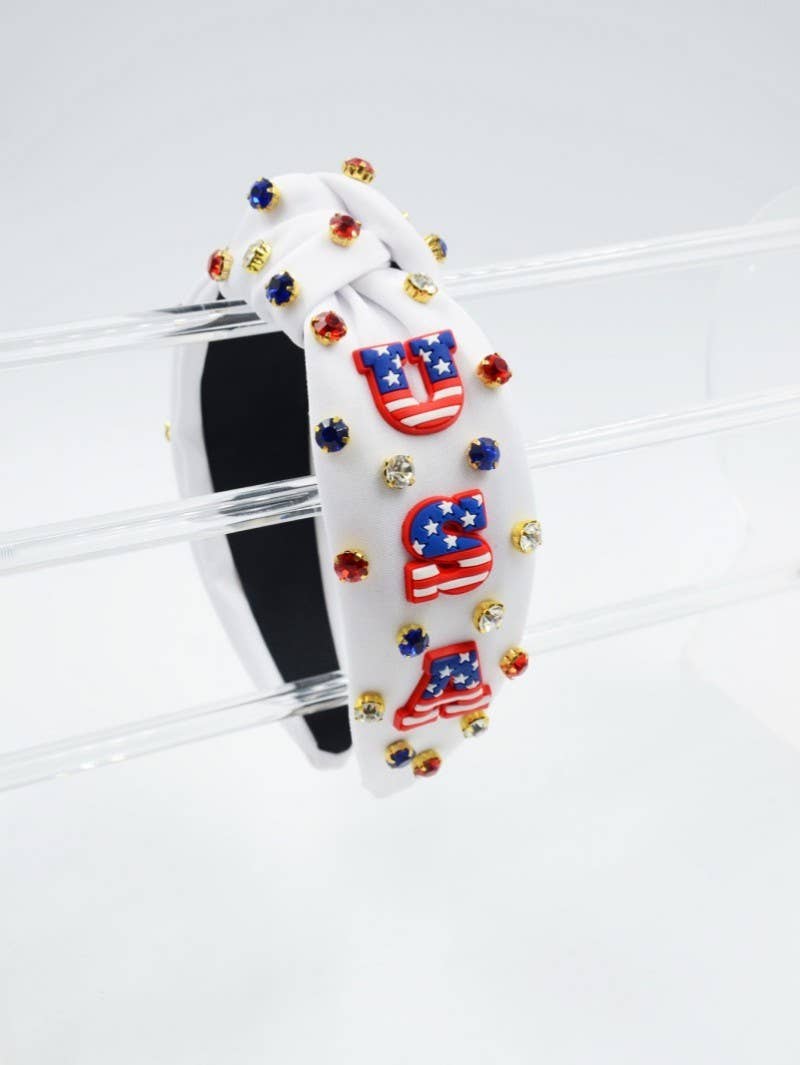 4TH OF JULY USA RHINESTONE STUD HEADBAND | 40HB164: Blue