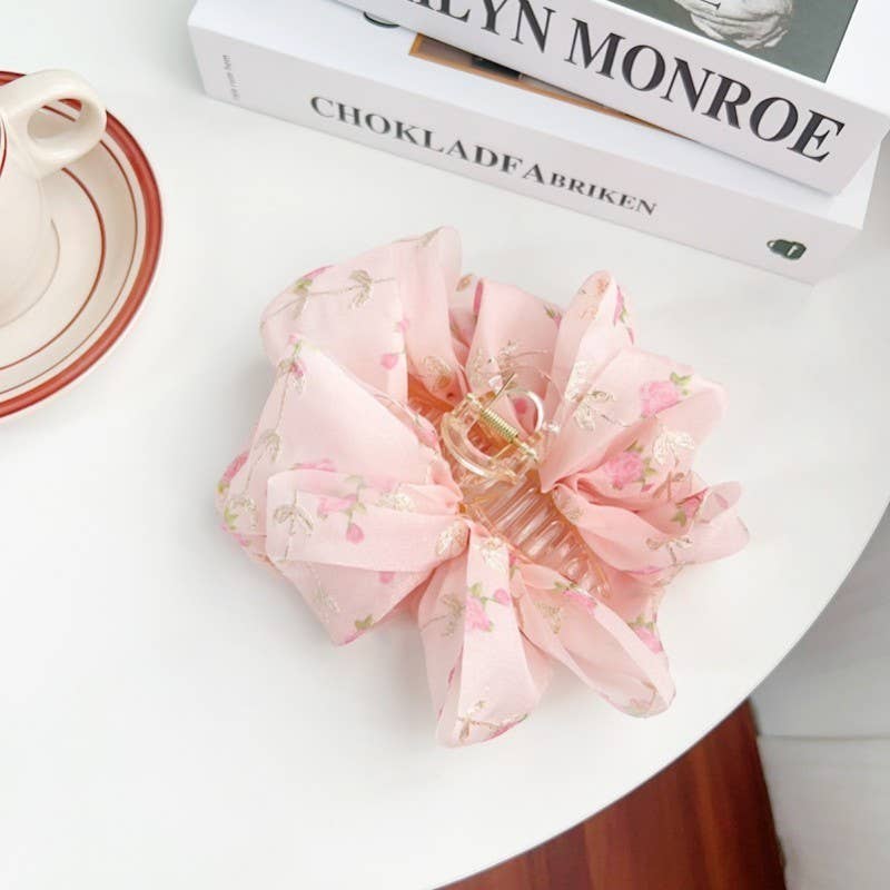 LARGE FLORAL DITSY SHEER BOW HAIR CLAW CLIPS | 40H905: MINT
