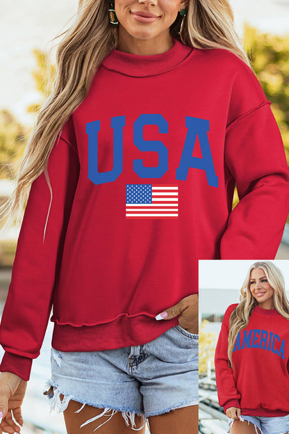 USA America Letter Reversible Graphic Mock Neck Sweatshirt: Light Grey / M
