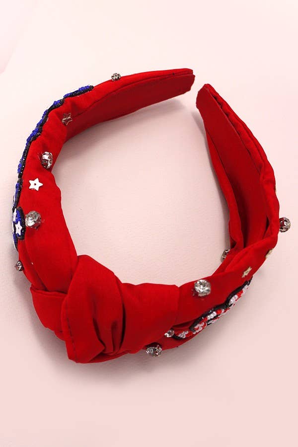 4TH OF JULY SEEDBEAD STARS STRIPES HEADBAND | 91HB5258: White