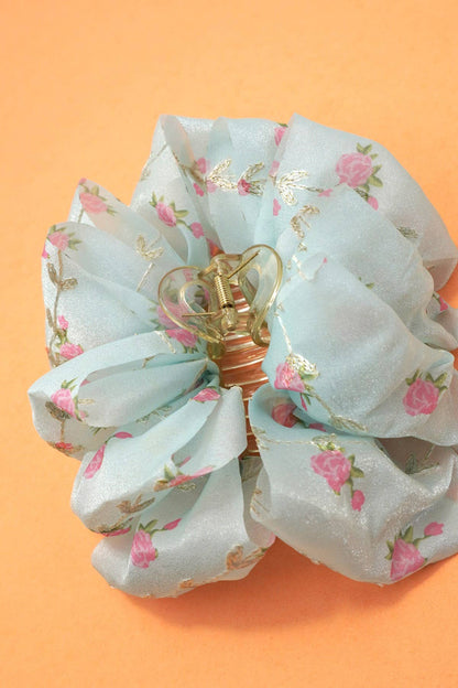 LARGE FLORAL DITSY SHEER BOW HAIR CLAW CLIPS | 40H905: MINT