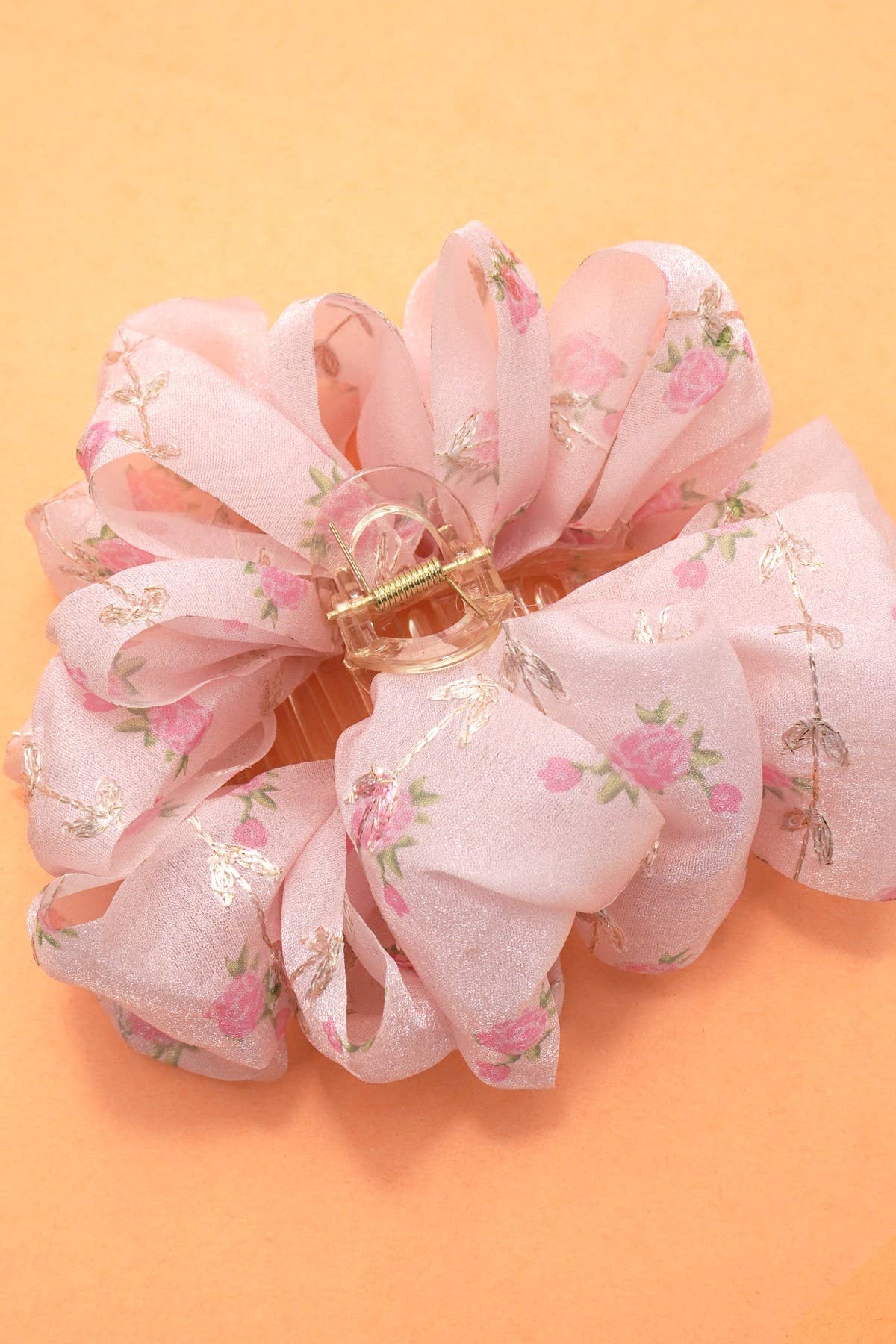 LARGE FLORAL DITSY SHEER BOW HAIR CLAW CLIPS | 40H905: MINT