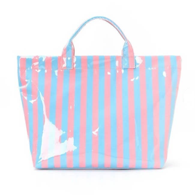 Large Striped Vinyl Tote Bags | 40P595: FUCHSIA PINK