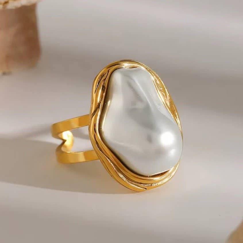 18K STAINLESS STEEL TARNISH FREE PEARL RINGS | 40R120: GOLD