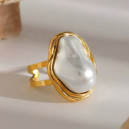 18K STAINLESS STEEL TARNISH FREE PEARL RINGS | 40R120: GOLD