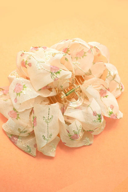 LARGE FLORAL DITSY SHEER BOW HAIR CLAW CLIPS | 40H905: MINT