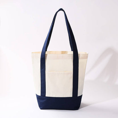 Medium Cotton Canvas Shoulder Tote Bag | 40P612: Blue