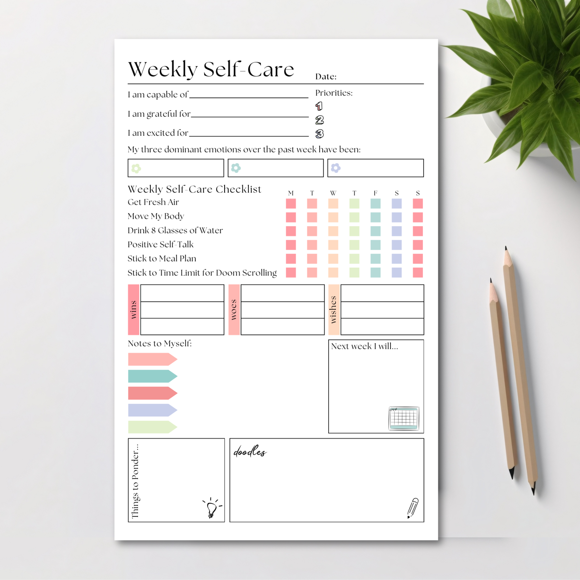 Weekly Self-Care Planner: 50 Page Tear-Off Notepad