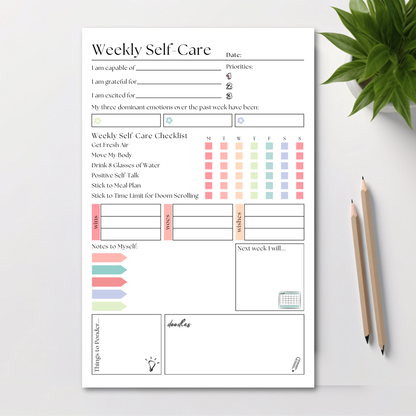 Weekly Self-Care Planner: 50 Page Tear-Off Notepad