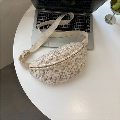 RAFFIA STRAW WAIST FANNY PACK CROSSBODY BELT BAG | 40P559: Beige
