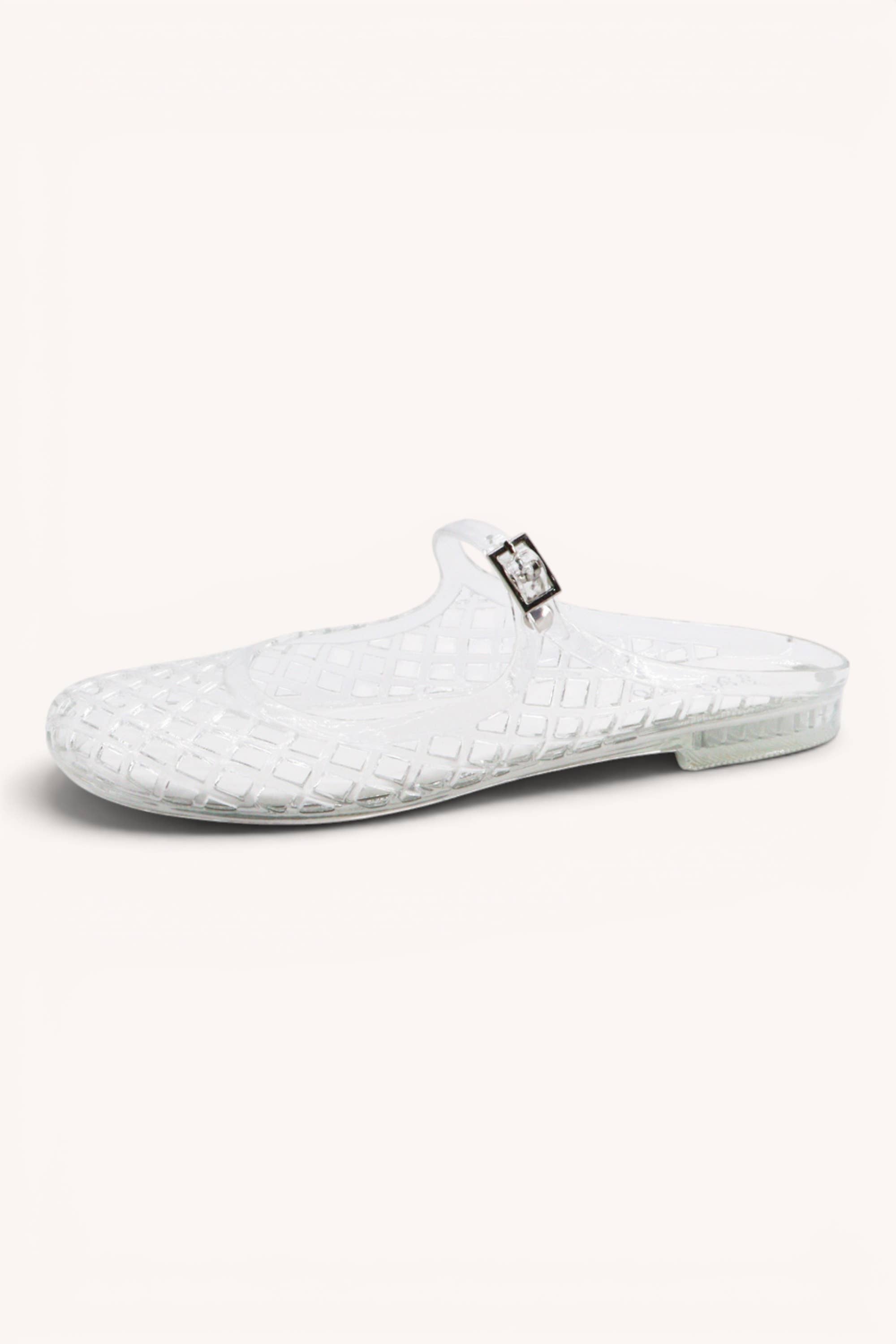 MACY-01 Woven Jelly Mary Jane Flats with Buckle Strap: NUDE / B12