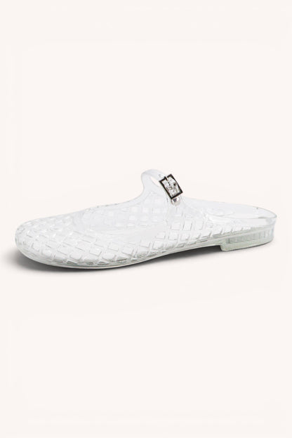MACY-01 Woven Jelly Mary Jane Flats with Buckle Strap: NUDE / B12