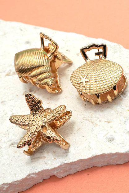 Gold-Tone Nautical Mini Hair Claw Clip 3 Pcs Set | 40H1075: SET