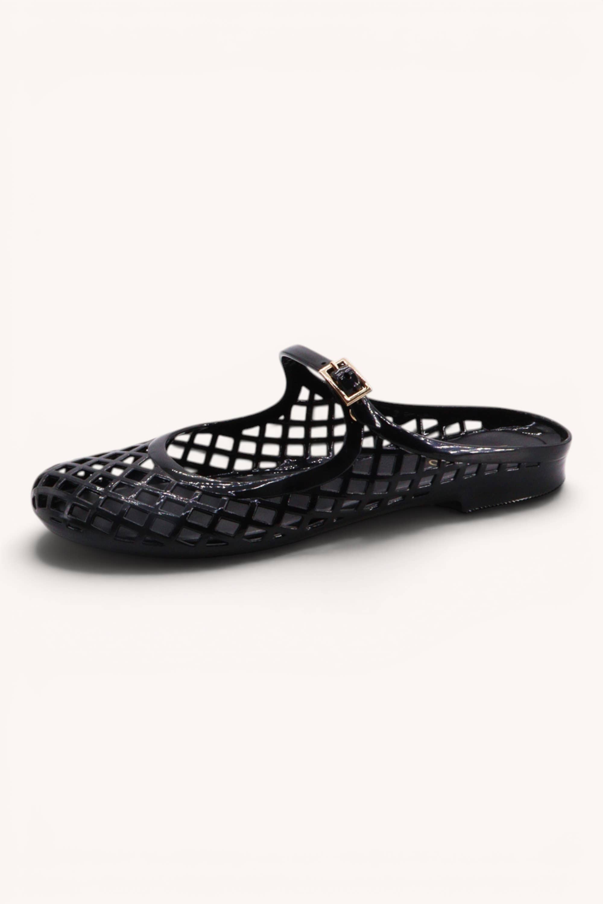 MACY-01 Woven Jelly Mary Jane Flats with Buckle Strap: NUDE / B12