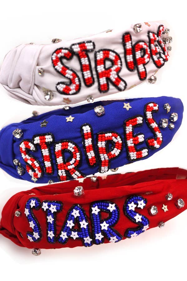4TH OF JULY SEEDBEAD STARS STRIPES HEADBAND | 91HB5258: White
