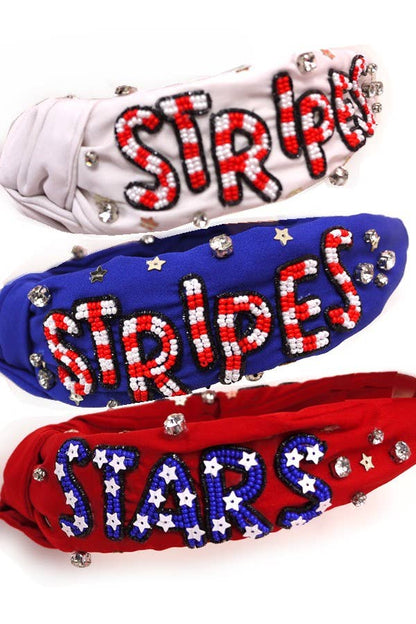 4TH OF JULY SEEDBEAD STARS STRIPES HEADBAND | 91HB5258: White