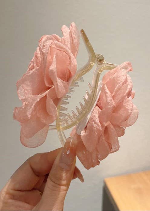 ROSE PETAL SHEER FABRIC HAIR CLAW CLIPS | 40H622: OFF WHITE
