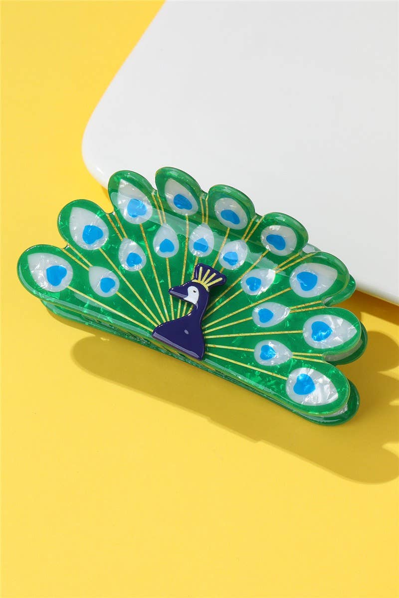 Peacock Motif  Hair Claw Clip | 40H1082: PEACOCK