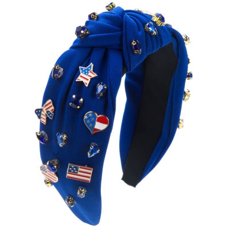 4TH OF JULY FLAG STAR RHINESTONE STUD HEADBAND | 40HB165: Blue