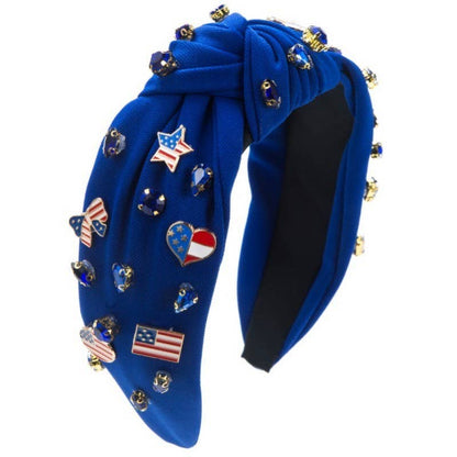4TH OF JULY FLAG STAR RHINESTONE STUD HEADBAND | 40HB165: Blue