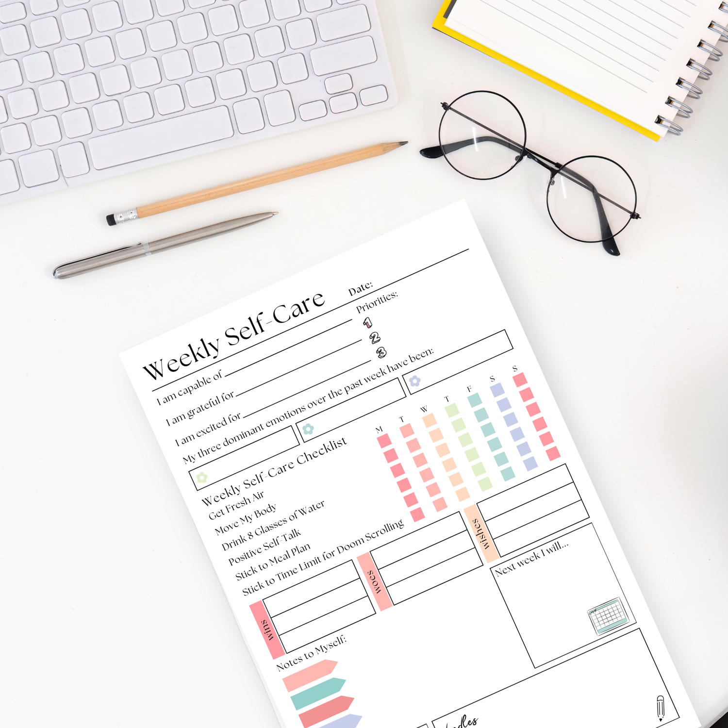 Weekly Self-Care Planner: 50 Page Tear-Off Notepad