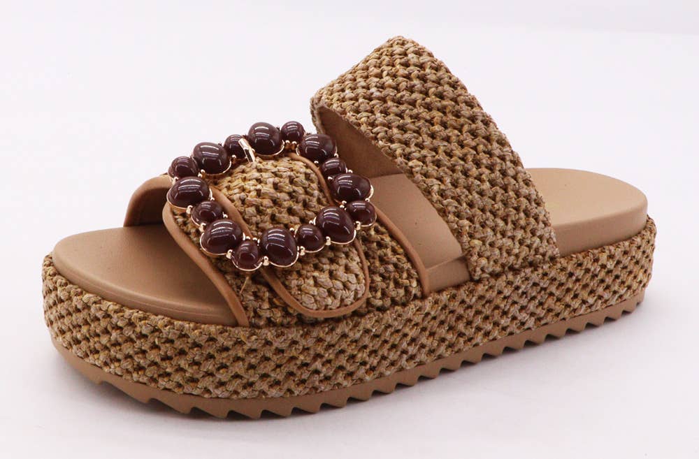 NEWYORK RAFFIA PLATFORM, B-NEWYORK-77: Natural / 12A