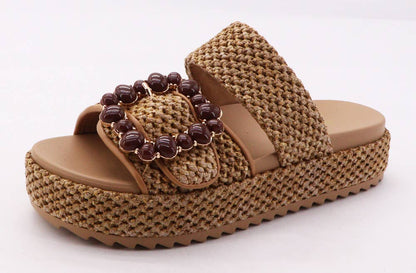 NEWYORK RAFFIA PLATFORM, B-NEWYORK-77: Natural / 12A