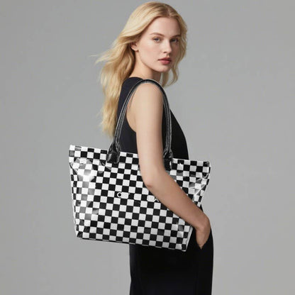 Large shoulder Waterproof Tote Bag | 40P607: Checker Black