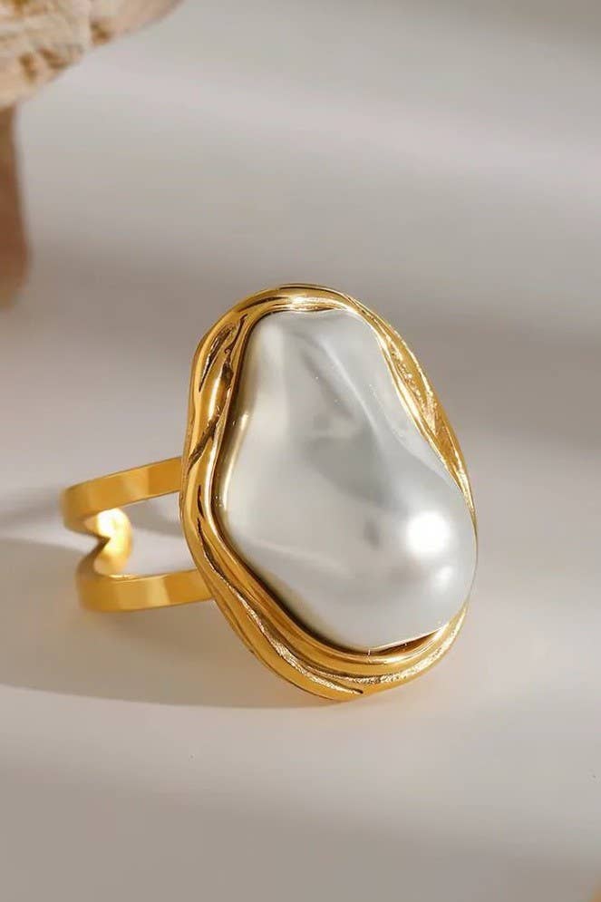 18K STAINLESS STEEL TARNISH FREE PEARL RINGS | 40R120: GOLD