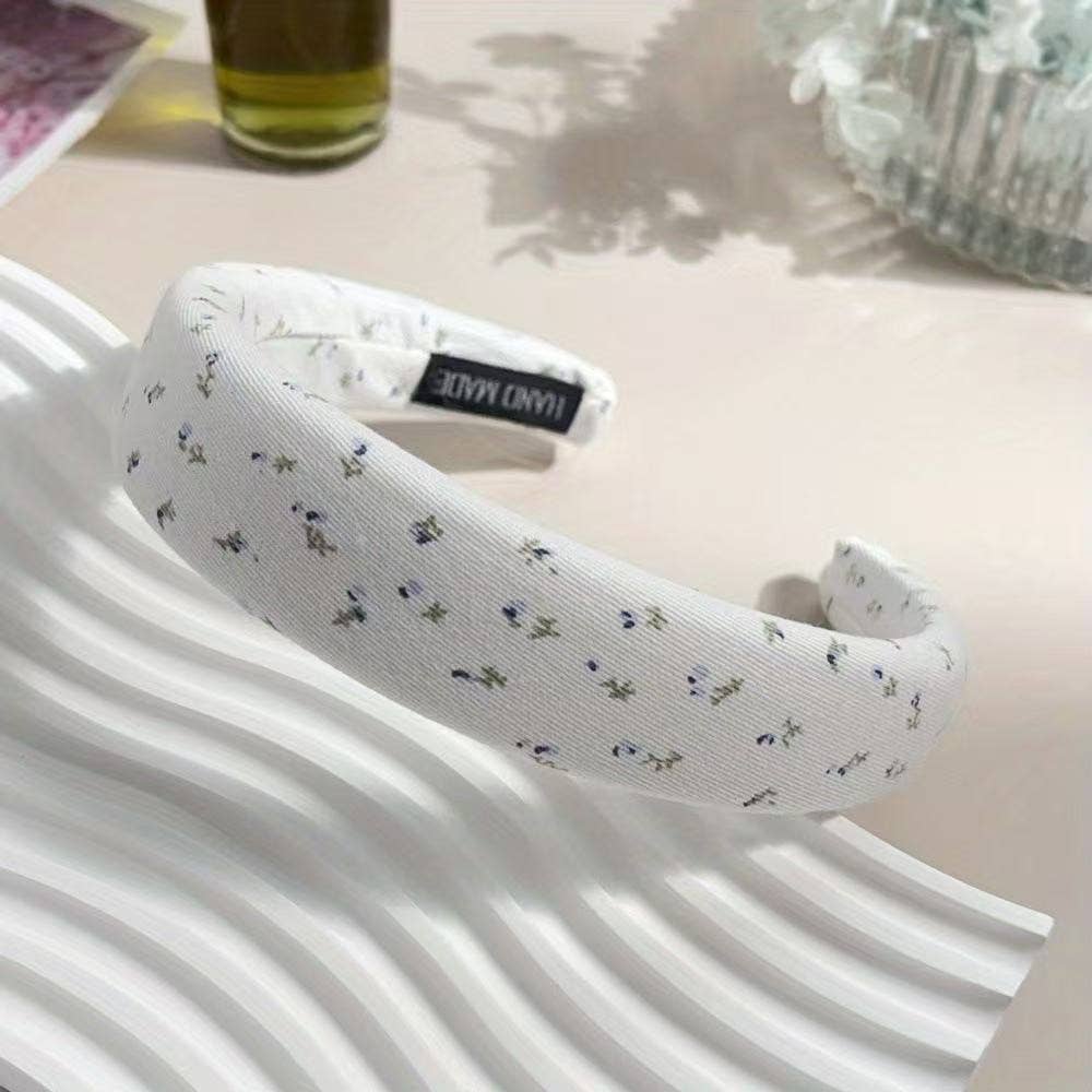 FLORAL PUFFED SPA HEADBAND HAIR BAND | 40HB197: White
