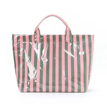 Large Striped Vinyl Tote Bags | 40P595: PINK GREEN