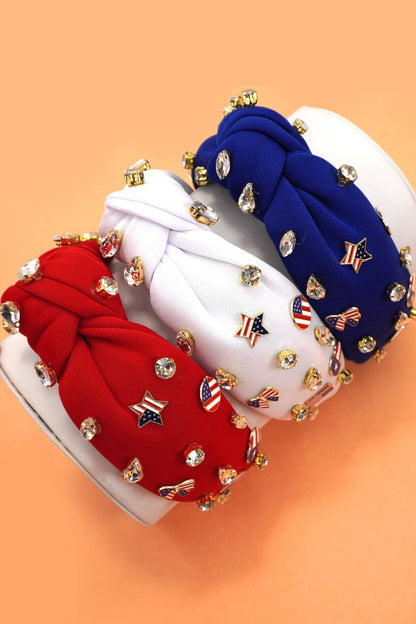 4TH OF JULY FLAG STAR RHINESTONE STUD HEADBAND | 40HB165: Blue
