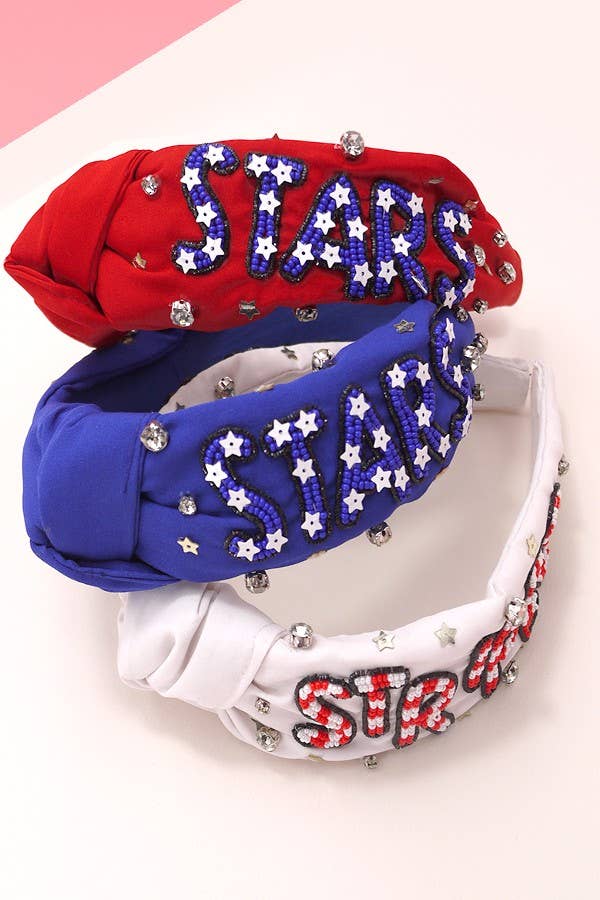 4TH OF JULY SEEDBEAD STARS STRIPES HEADBAND | 91HB5258: White